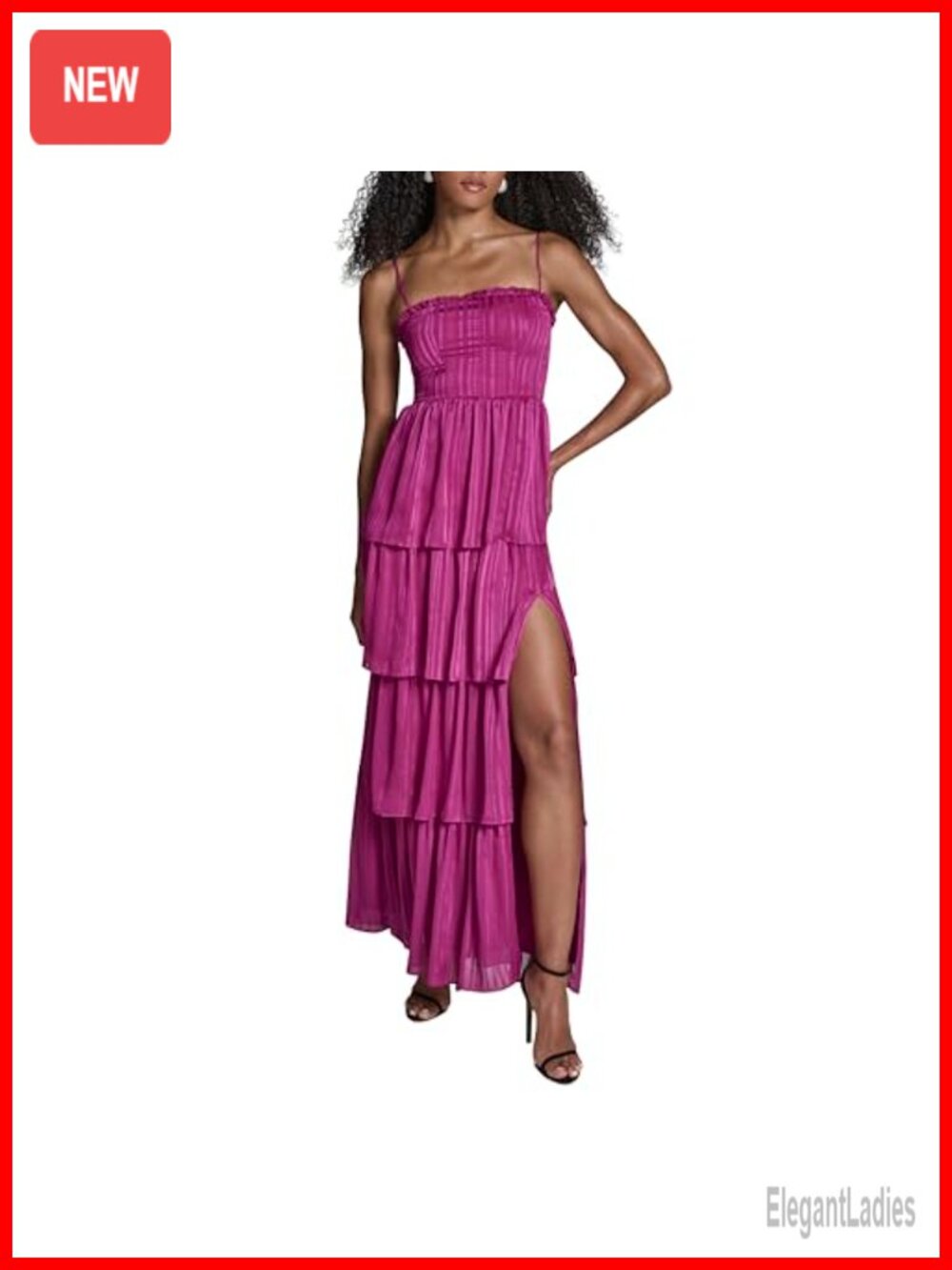 BCBG Strapless Pleated Tiered Side Slit Maxi Dress
